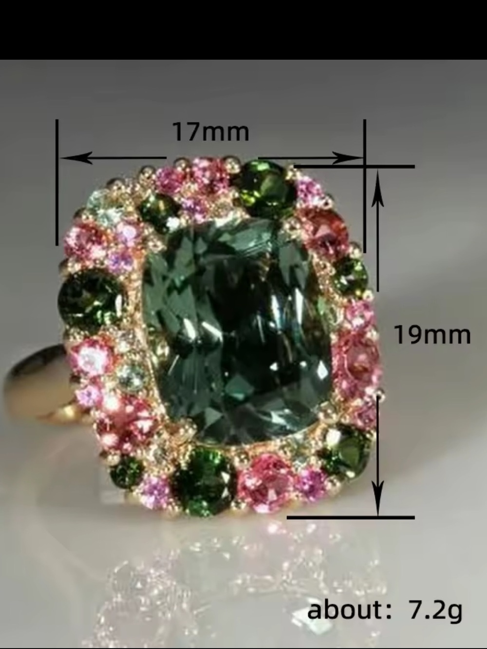 Gold Ring with Olive Green Center and Pink Accents - Picture 5 of 12